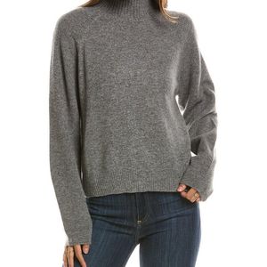 Forte Grey Mix Stitch Raglan Mock Neck 100% Cashmere Sweater