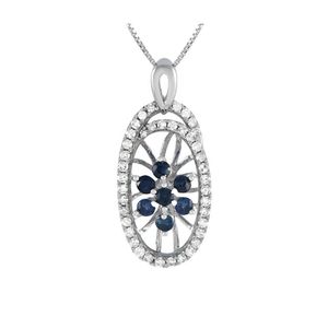 Gemstones White 14k 0.22 Ct. Tw. Diamond & Sapphire Necklace