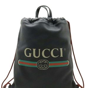 Gucci Black Leather Print Drawstring Backpack (authentic Pre-loved)