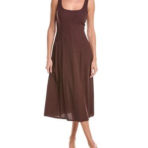 Nanette Lepore Brown Linen-Blend Mid Dress