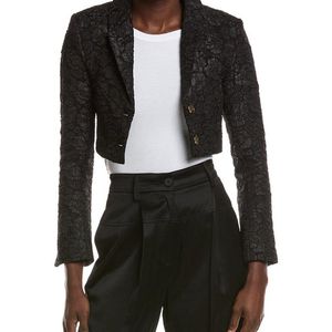Ganni Black Stretch Jacquard Cropped Blazer