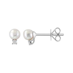 Effy Fine Jewelry Metallic 14K 0.04 Ct. Tw. Diamond & 4Mm Pearl Earrings