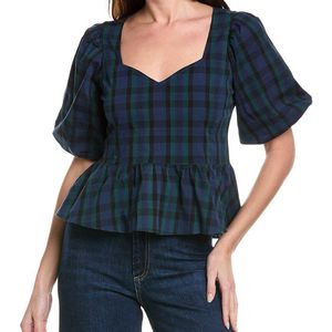 Sail To Sable Blue Puff Sleeve Peplum Top