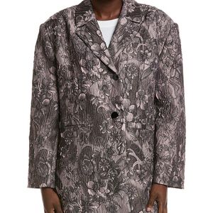 Ganni Brown Rippled Jacquard Oversized Blazer