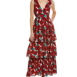 Traffic People Red Havana Silk-Blend Midi Dress