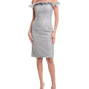 Rene Ruiz Grey Tulle Embroidered Cocktail Dress