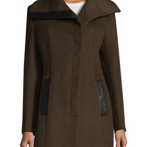 SOIA & KYO Brown Asymmetrical Wool Blend Coat