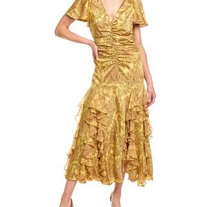 Cinq À Sept Metallic Olympia Midi Dress