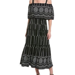 Maison Tara Black Printed Stone Midi Dress