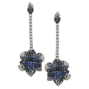 Suzy Levian Blue 18k & Silver 4.27 Ct. Tw. Sapphire Flower Petal Drop Earrings