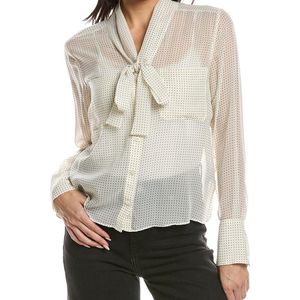 FRAME White Polka Dot Modern Tie Blouse