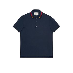 Gucci Blue Cotton Polo With Web And Bee for men