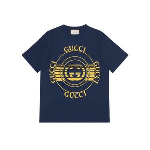 メンズ Gucci 【公式】 (グッチ) ディスク プリント オーバーサイズ Tシャツダークブルー コットンジャージーブルー