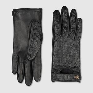 Gucci Black Gg Leather Gloves With Double G