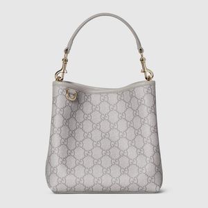 Gucci Grey Gg Emblem Small Bucket Bag, Gg Canvas
