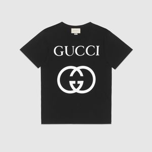 メンズ Gucci インターロッキングg コットン オーバーサイズ Tシャツ, ブラック, ウェア