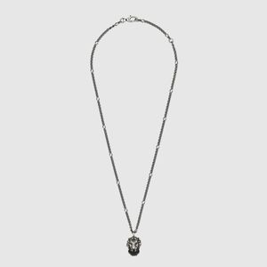Gucci Metallic Lion Head Necklace With Crystal