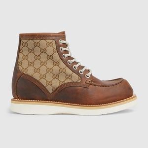 Gucci Brown Lace-Up Ankle Boot, Gg Canvas for men
