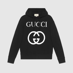 メンズ Gucci 【公式】 (グッチ)インターロッキングg フーデッドスウェットシャツブラック フェルトコットン ジャージーブラック