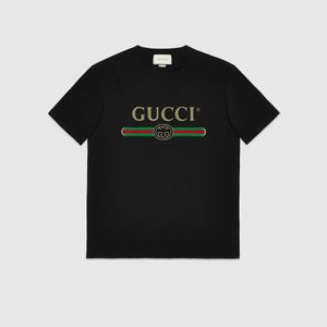 Gucci グッチスパンコール ロゴ オーバーサイズ Tシャツ ブラック