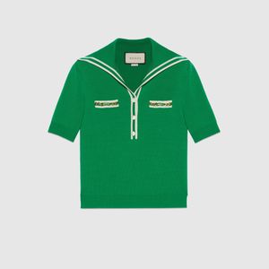Gucci 【公式】 (グッチ)コントラスト トリム付き ウール ポロシャツグリーングリーン
