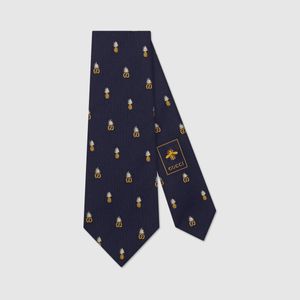 Cravatta con motivo ananas e Doppia G di Gucci in Blu da Uomo