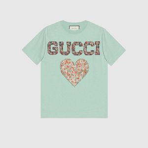 Gucci Blau T Shirt mit Patches und Liberty Print