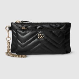 Gucci Black Gg Marmont Small Pouch With Chain