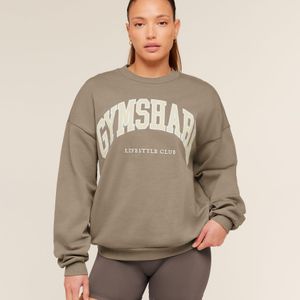 GYMSHARK Brown Collegiate Graphic Crew Neck Pullover