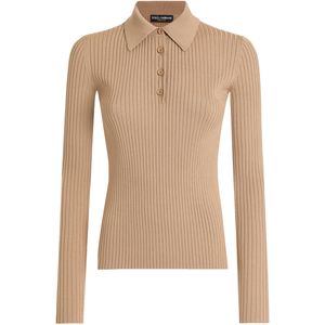 Dolce & Gabbana Natural Virgin Wool-Blend Polo Sweater