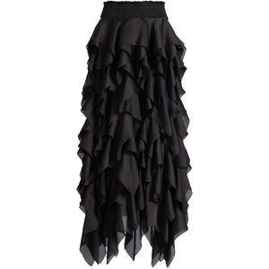 Balmain Black Silk Ruffled Maxi Skirt