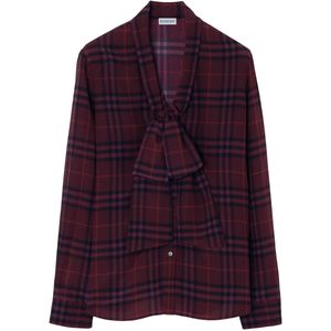 Burberry Purple Silk Check Pussybow Blouse