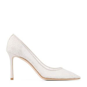 Jimmy Choo White Romy 85 Lace Pumps