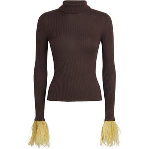 LaDoubleJ Brown Cashmere-Silk Feather-Trim Sweater