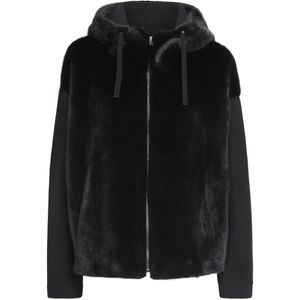 Yves Salomon Black Mink-Wool-Silk Zip-Up Hoodie