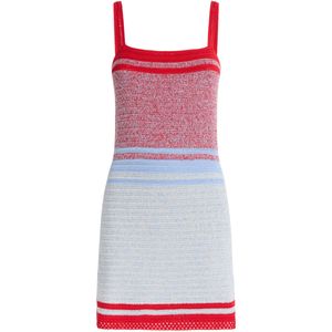 Escvdo Red Knitted Plumar Mini Dress