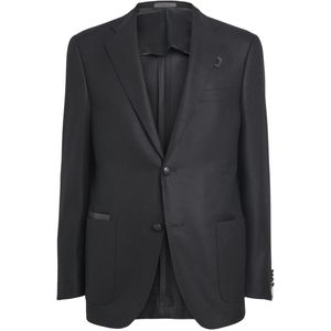Corneliani Black Leather-Trim Wool-Cashmere Blazer for men