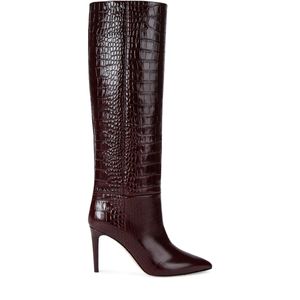 Paris Texas Brown Croc-Embossed Leather Knee-High Boots 85