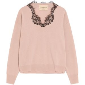 Valentino Pink Cashmere Lace-Trim Sweater