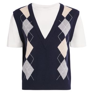 Sandro Blue Wool-Cashmere Layered Sweater