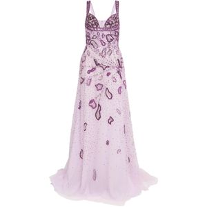 Georges Hobeika Purple Embellished Sleeveless Gown
