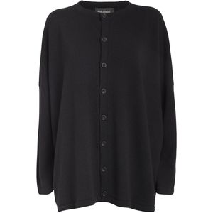 Eskandar Black Wool Slim-Sleeve Cardigan