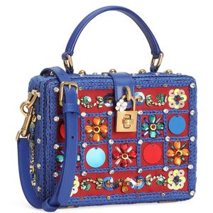 Dolce & Gabbana Blue Calfskin Medium Vittoria Top-Handle Bag