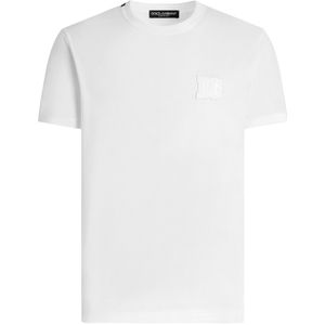 Dolce & Gabbana White Cotton Logo-Patch T-Shirt for men