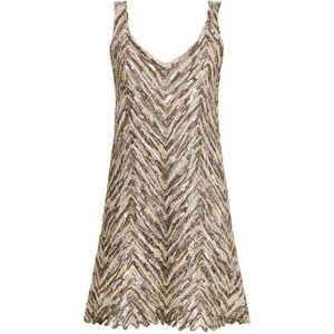 Brunello Cucinelli Natural Chevron Sequinned Mini Dress