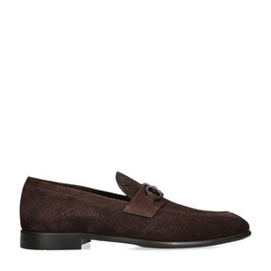 Ferragamo Brown Textured Suede Loafers