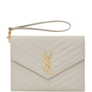 Saint Laurent White Monogram Matelassé Clutch Pouch