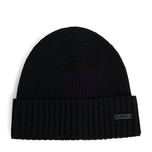 Boss Black Virgin Wool Logo-Badge Beanie for men
