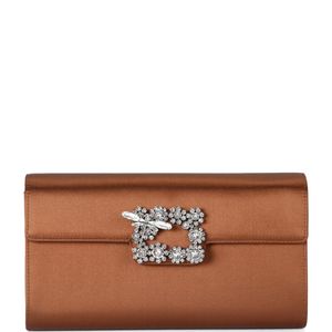 Roger Vivier Brown Satin Efflorescence Envelope Clutch Bag