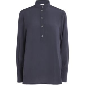 Eleventy Blue Silk Button-Up Tunic Shirt